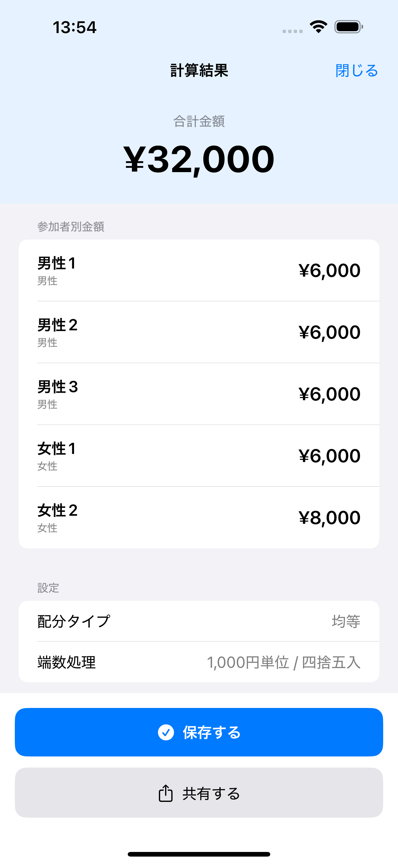 計算結果の画面